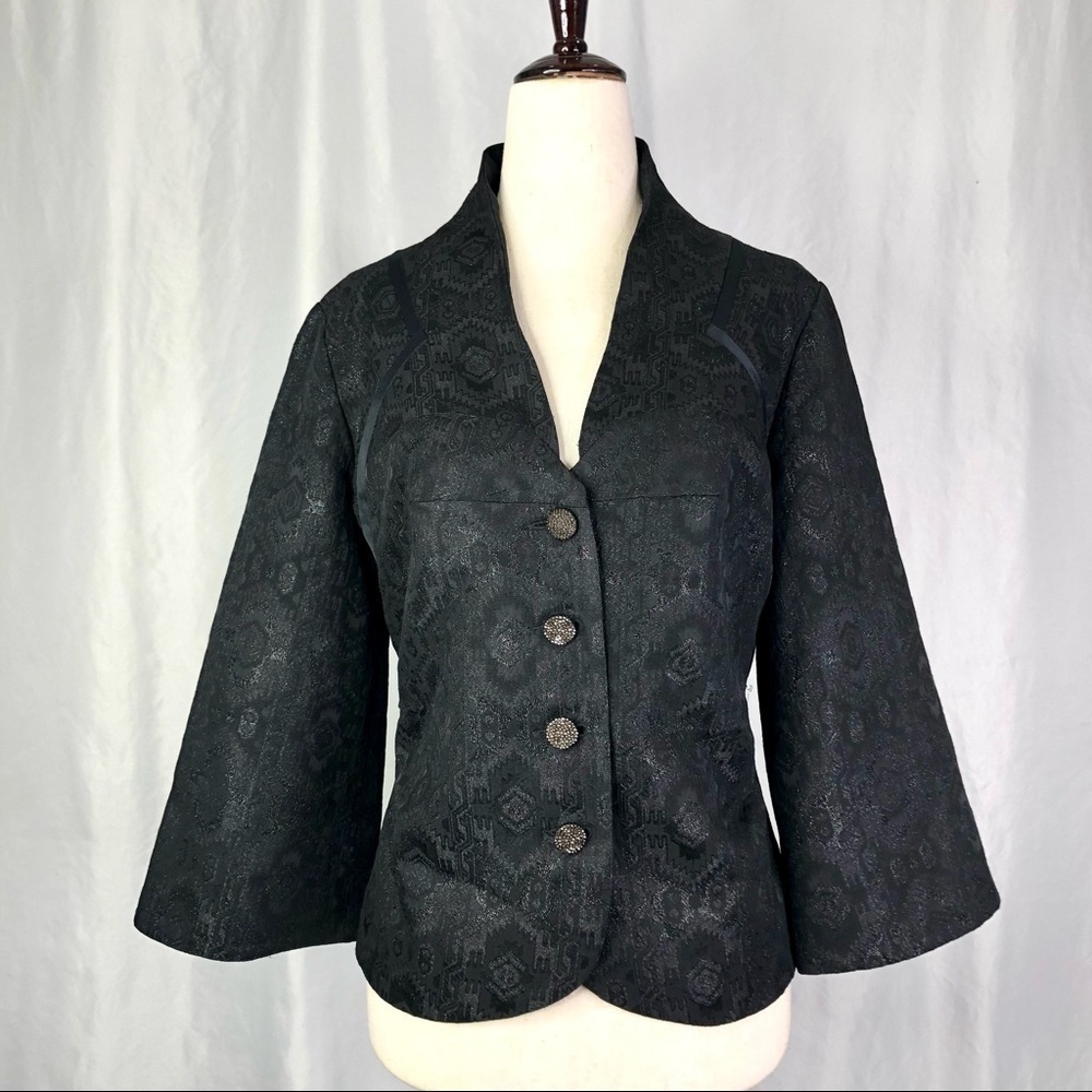 Nicole Miller Collection vintage jacket black metallic brocade bell sleeves S - Picture 11 of 11